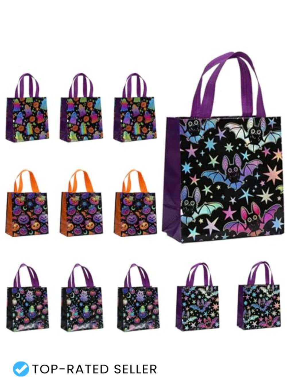12 Pack Halloween Treat Bags with Handles Non-Woven Reusable Tote for Candy